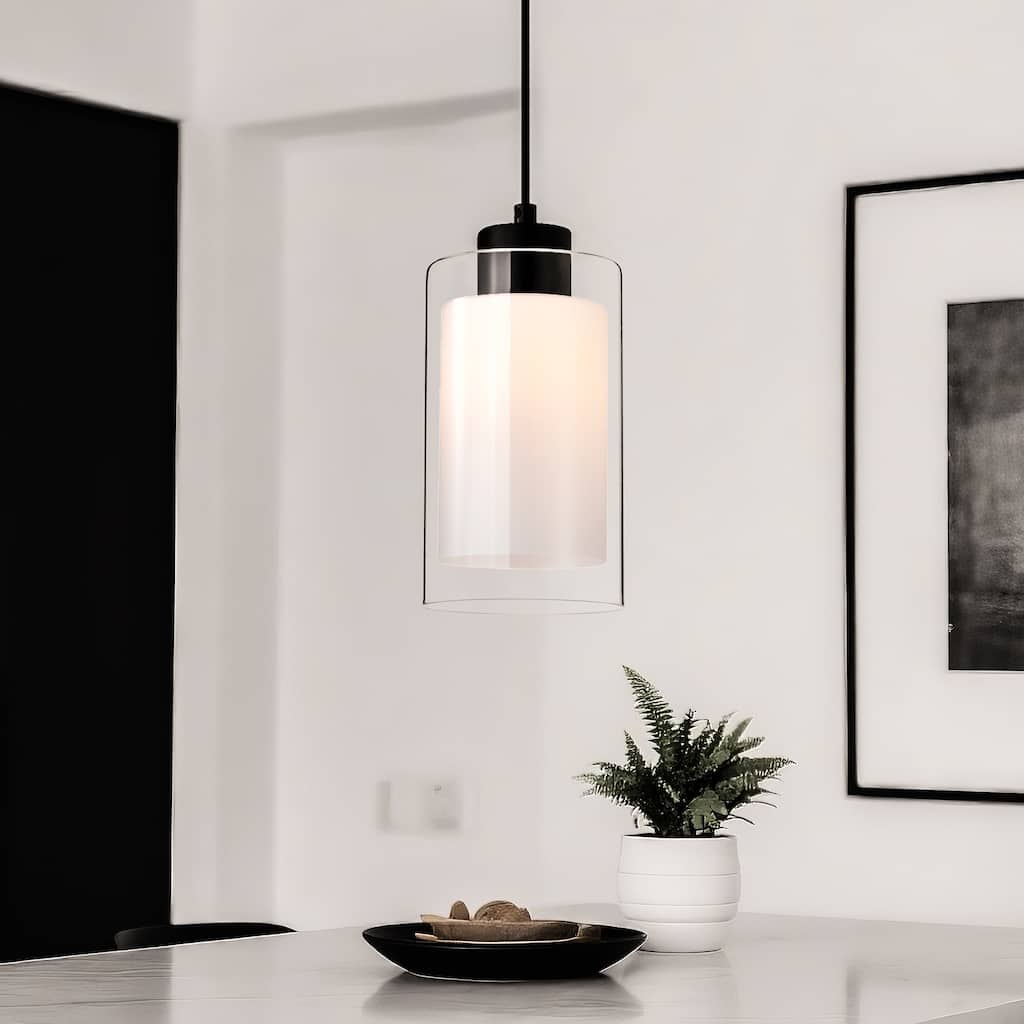 Brushed Nickel/Matte Black/Gold 1-Light Farmhouse Mini Pendant with Clear Glass and White Glass Shades