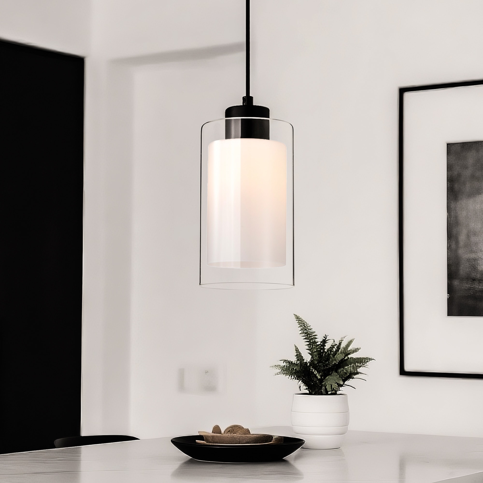 Brushed Nickel/Matte Black/Gold 1-Light Farmhouse Mini Pendant with Clear Glass and White Glass Shades