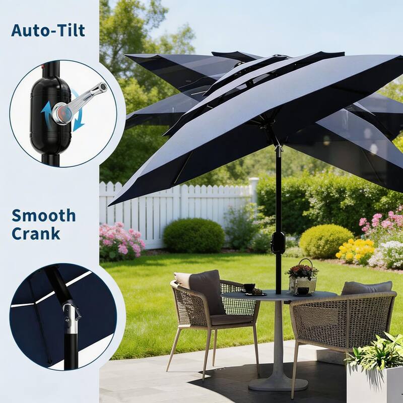 10Ft 3-Tier Patio Umbrella, with Vents, Easy Crank & Tilt