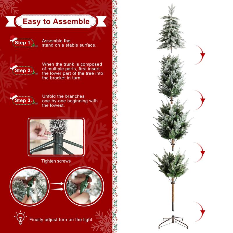 Glitzhome Pre-Lit Flocked Pencil Spruce Artificial Christmas Tree with Warm White Lights
