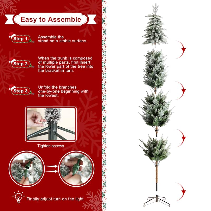 Glitzhome Snow-Flocked Chicago Frostwood Spruce Pre-Lit Artificial Christmas Trees-7.5/9/11 Foot