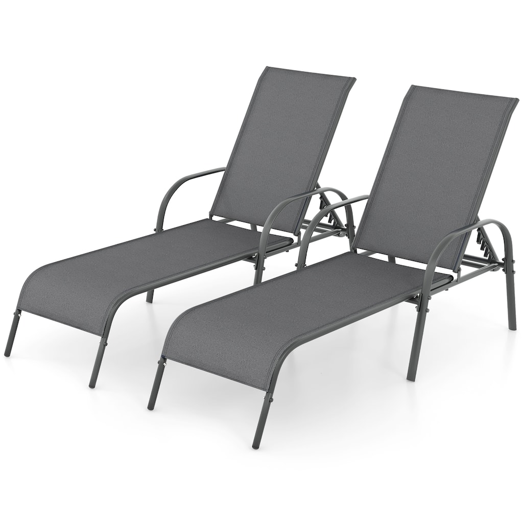 Gymax 2PCS Patio Lounge Chair Chaise w/ Adjustable Reclining Armrest