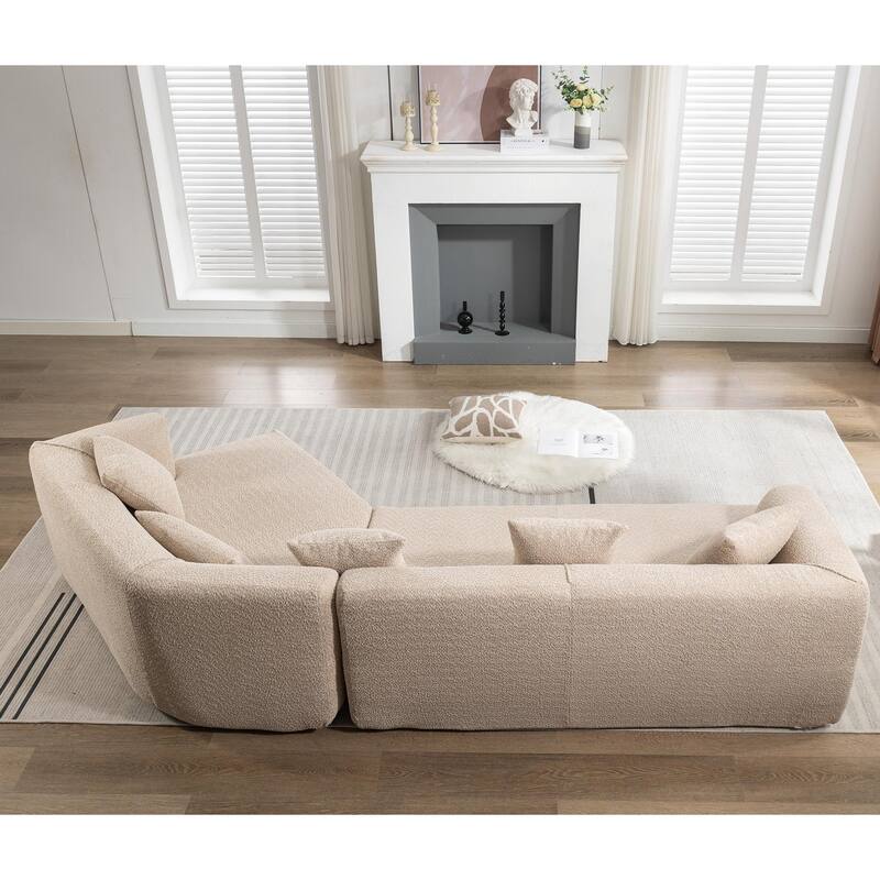 Modern Boucle Combination Sofa with 4 Pillows & Lumbar Support, No Assembly Required - Perfect for Small Spaces