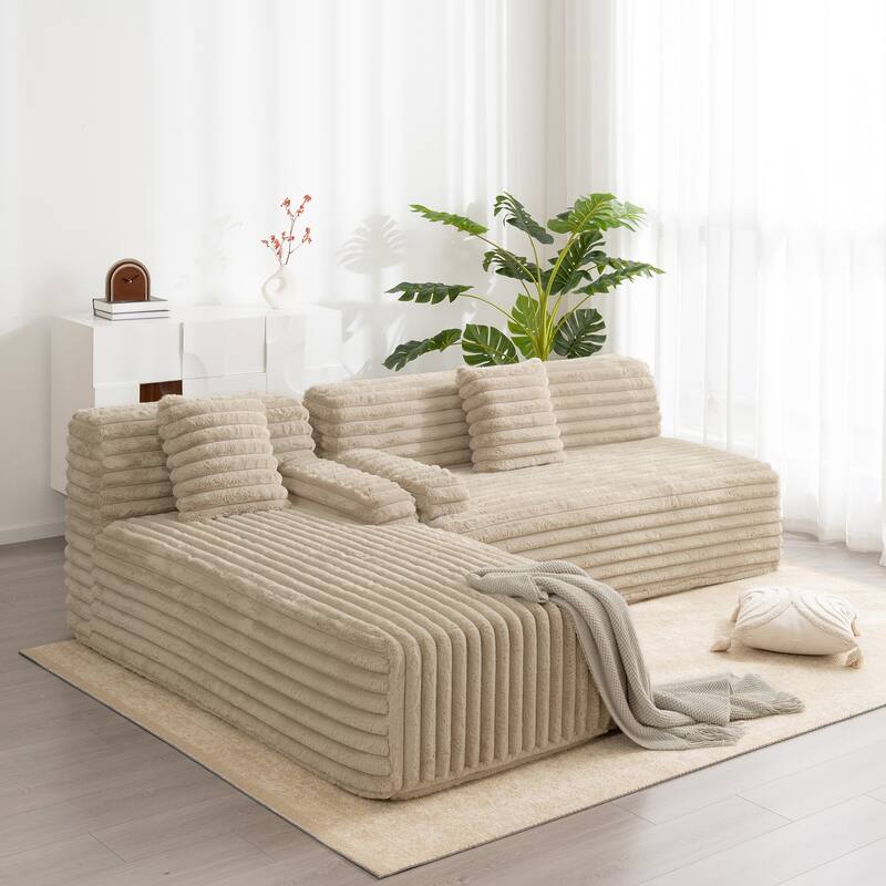 Cloud Sectional Sofa, Modern Upholstered Couch with 2 Throw Pillows, Free-Combined Sofa, Modular Sectional L Shaped Couch - Light Coffee
