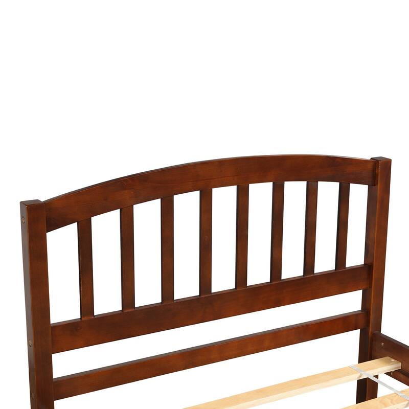 Twin Size Wood Platform Bed Frame with Trundle, Walnut Finish