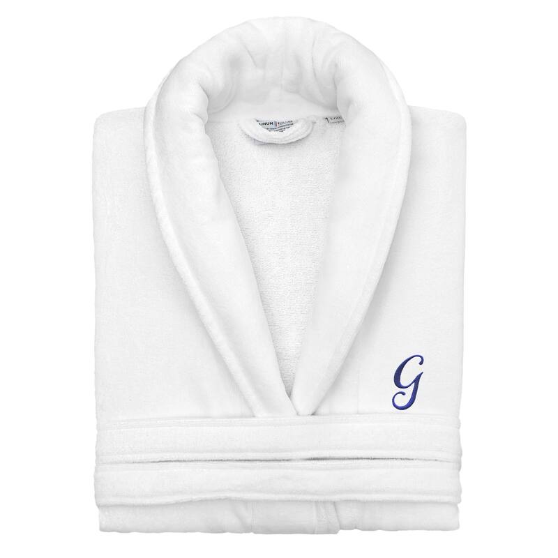 Authentic Hotel and Spa 100% Turkish Cotton Personalized Unisex Anovia Velour Bathrobe - Navy Script Font - Small/Medium - G