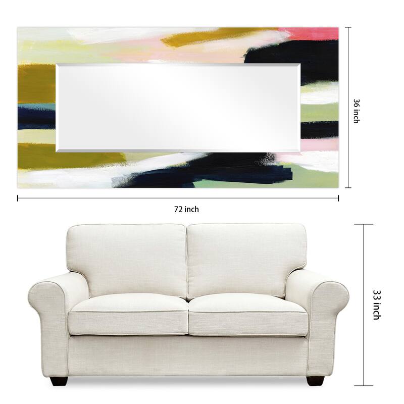 Sunder Rectangular Beveled Wall Mirror on Free Floating Printed Tempered Glass