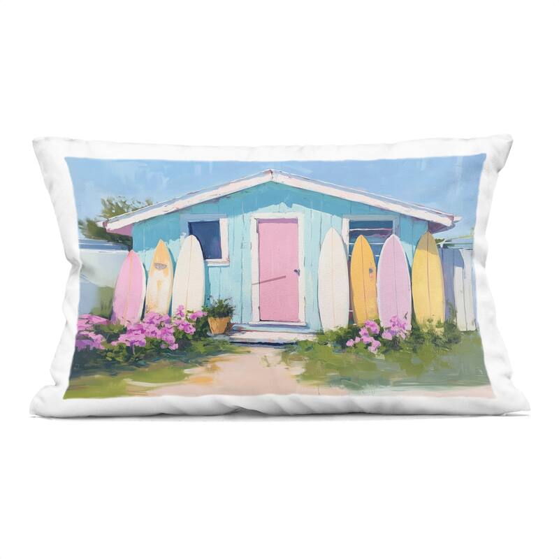 Stupell Cabin with Pastel Surfboards Decorative Printed Throw Pillow Design by Arlington Prints - Accent - Polyester - Blue - Single