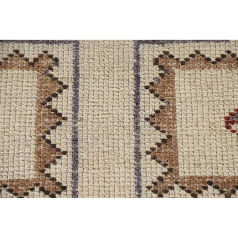 Natural Dye Anatolian Runner Rug Handmade Turkish Beige Wool Carpet - 3'4"x 10'6"