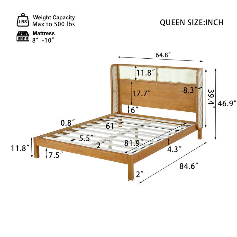 Queen Bed Frame with Headboard Included - Natural