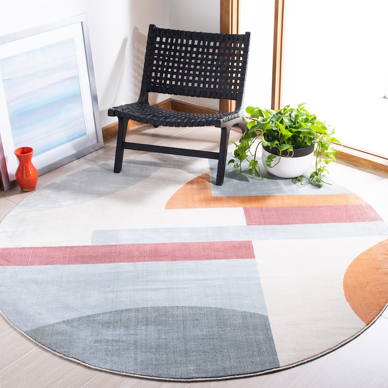 SAFAVIEH Orwell Goldia Mid-Century Modern Rug - 3' Round - Ivory/Blue