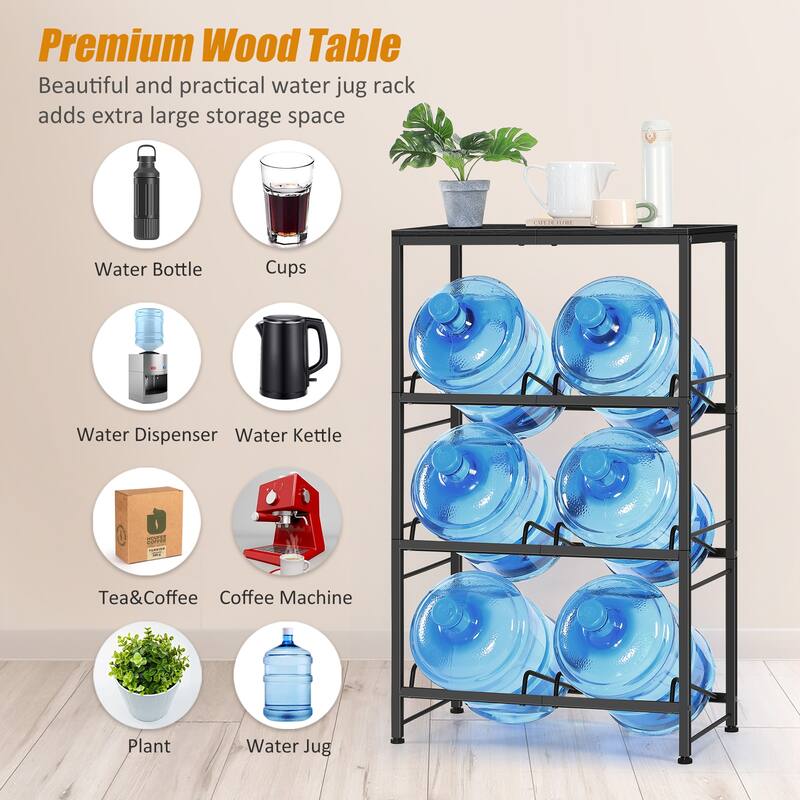 5 Gallon Water Bottle Holder for 6 Bottles, 3 Tiers Heavy-Duty Water Cooler Jug Rack