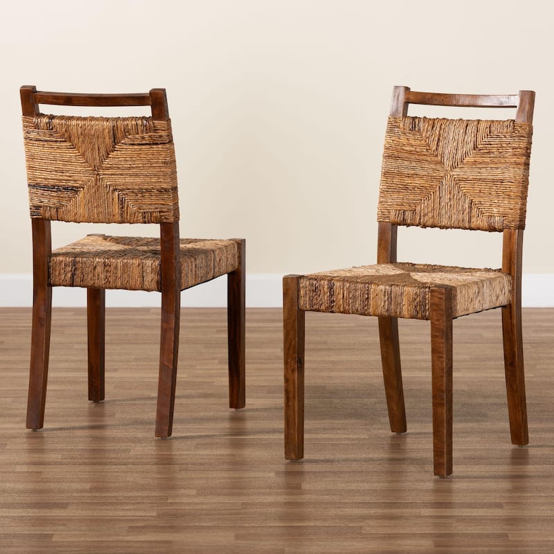 Cordoba Bohemian Natural Seagrass and Mahogany Wood 2-Piece Dining Chair