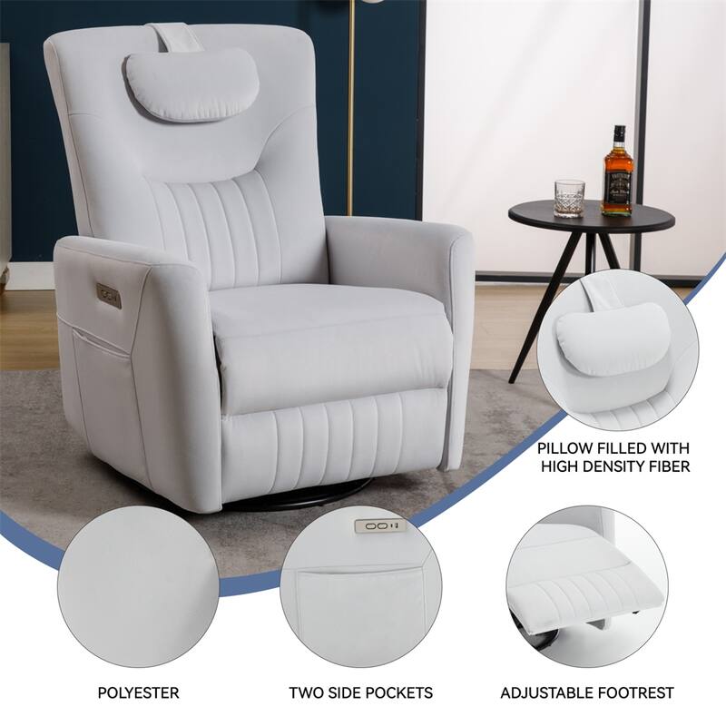 Swivel and Rocker Power Recliner Chair w/Lumbar & Neck Support Pillow