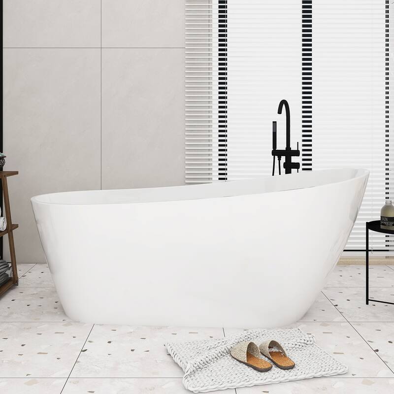 Acrylic Freestanding Flatbottom Soaking Bathtub in Glossy White - 66.93'' x 31.50'' x 28.35''