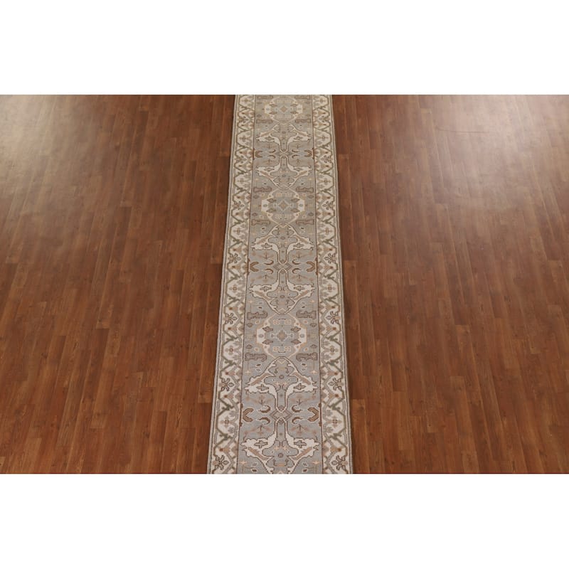 All-Over Oushak Oriental Runner Rug Handmade Wool Carpet - 2'7"x 15'6"