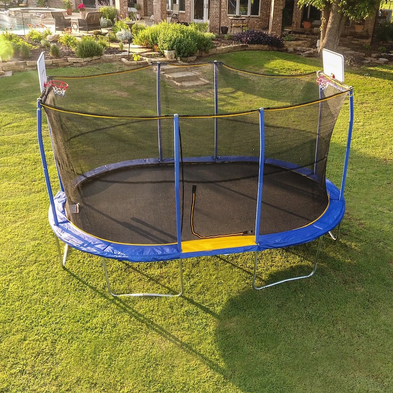 10x15 ft Oval Trampoline with Basketball Hoop - Heavy-Duty Frame, Responsive Bounce & Full Enclosure System - 15