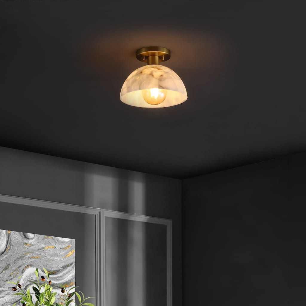 SAFAVIEH Arue 10-inch Alabaster & Metal Semi-Flush Mount - 10"W x 10"D x 7"H