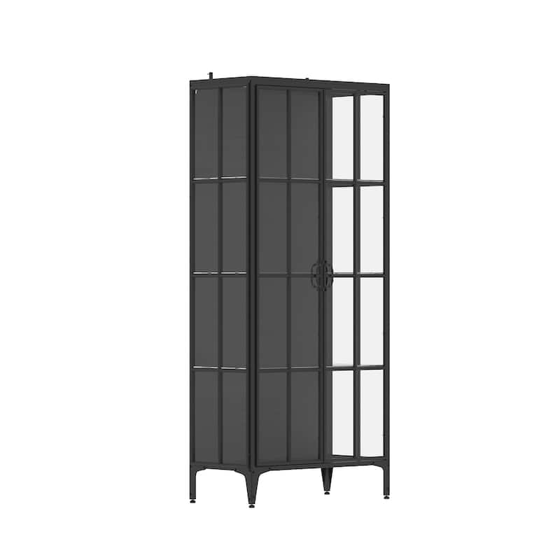 70.9"H Metal Glass Display Cabinet LED Light Bookshelves Curio Cabinet
