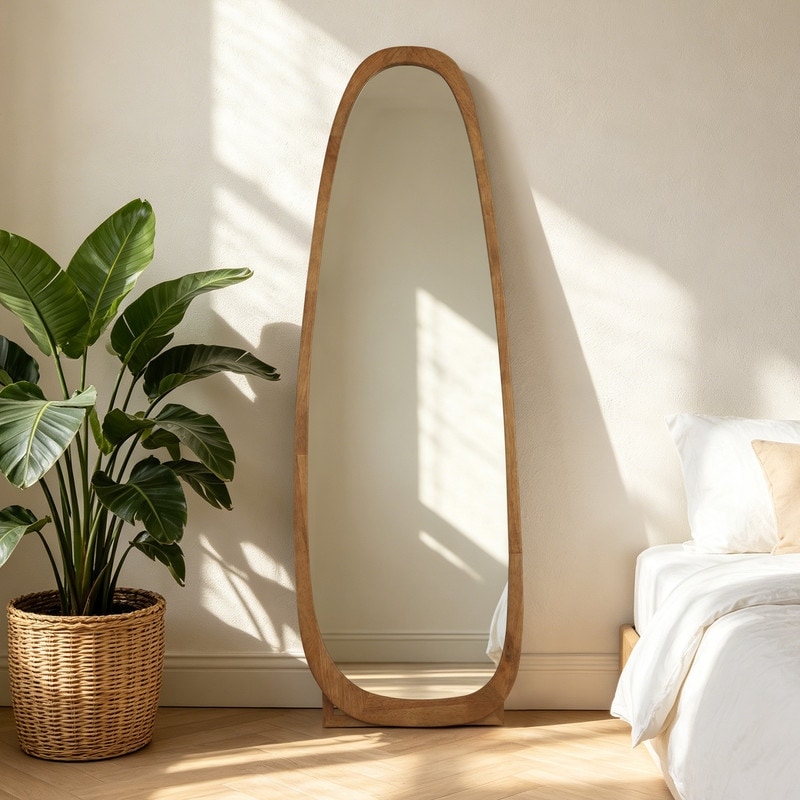 22 in. W x 65 in. H Wood Full-Length Irregular Mirror with Stand for Bedroom and Living Room - 22x65 in