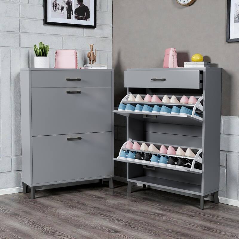 Shoe Storage Cabinet with 2 Flip Drawers, Freestanding Hidden Shoe Organizer with Metal Legs for Entryway