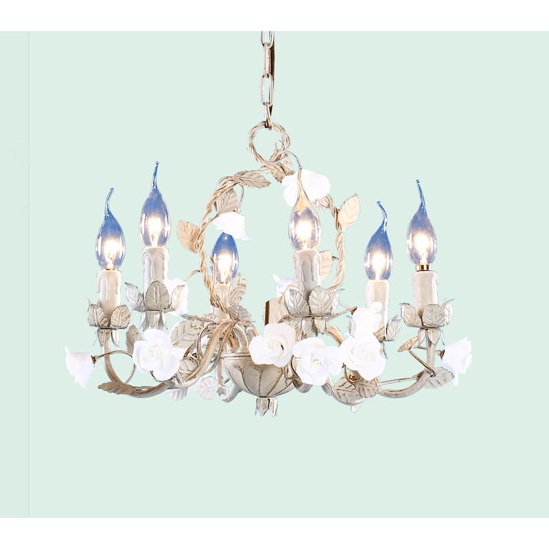 6-Light Gold Chandelier With White And Pink Lampholders