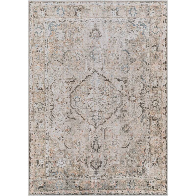Hauteloom Fatih Living Room, Bedroom Machine Washable Area Rug - Beige, Charcoal, Gray - 2' x 2'11"