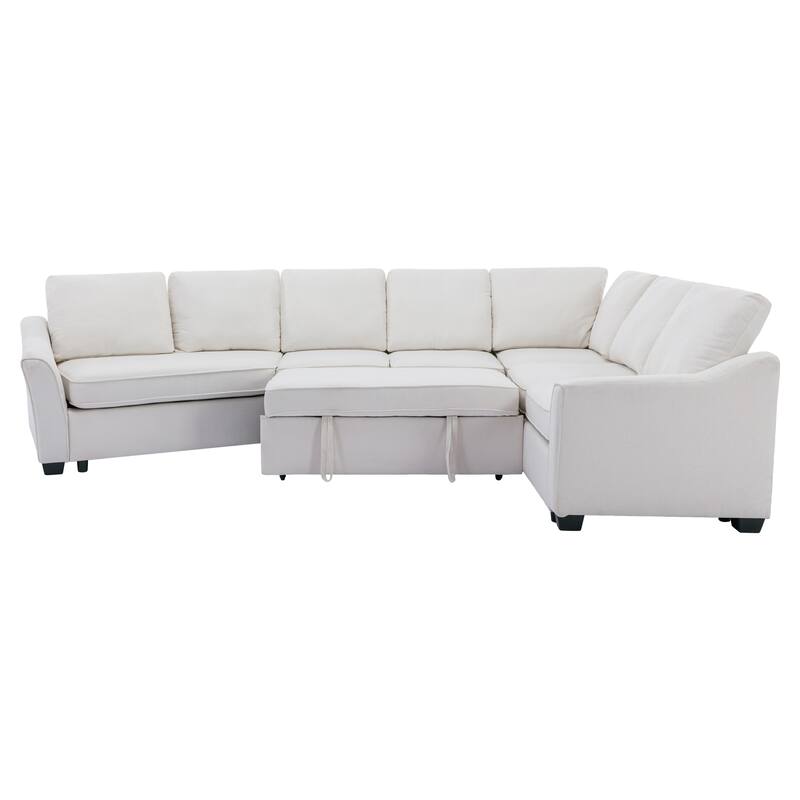 129.5" Sectional Sleeper Sofa with Pull-Out Bed Modern L-Shape Couch Bed