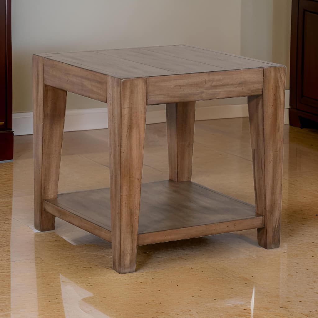 Yael Side End Table, Tapered Legs, 24 Inch Square Top, Light Brown
