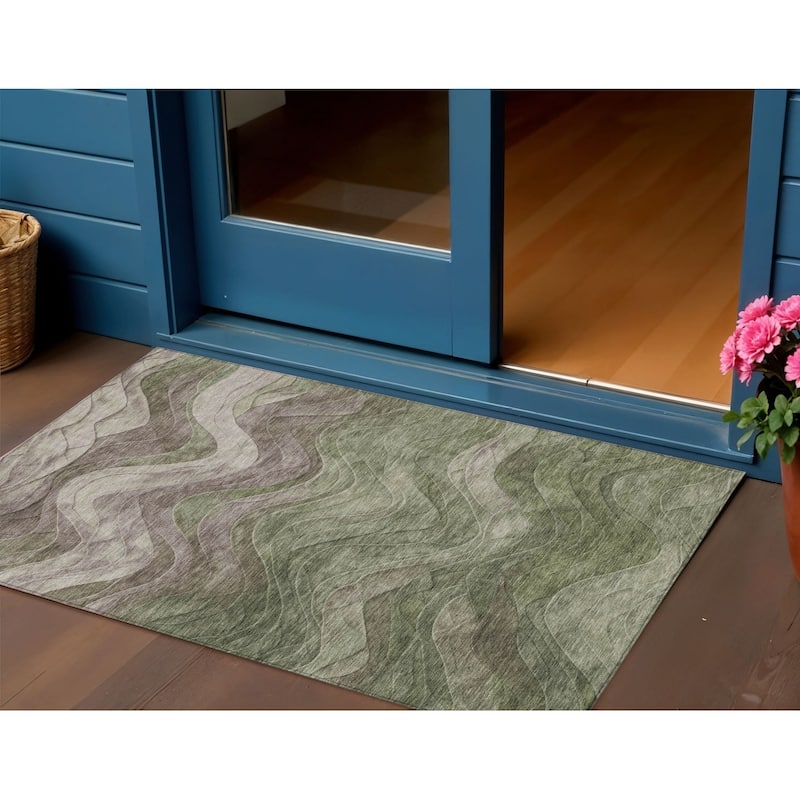 HomeRoots Abstract Transitional Rectangle Outdoor Rug - 3' x 5'
