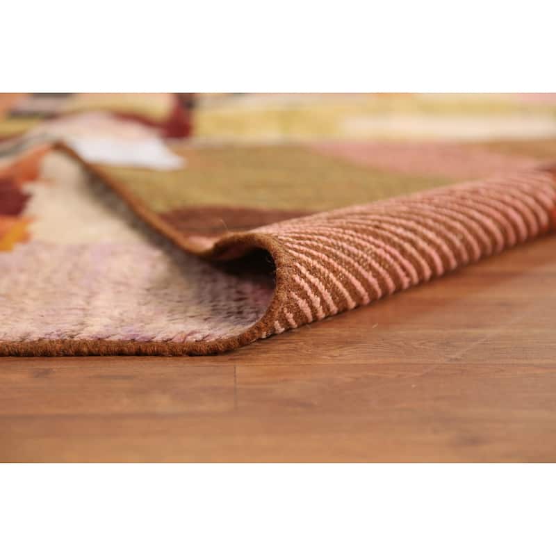 Geometric Moroccan Oriental Area Rug Orange Hand-Knotted Wool Carpet - 7'1" x 9'8"