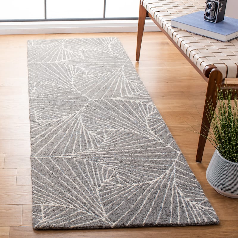 SAFAVIEH Handmade Micro-Loop Sirine Modern Wool Rug - 2'3" x 7' Runner - Grey/Ivory