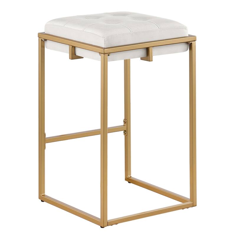 Dia 26 Inch Counter Stool Set of 2, White Velvet Foam Seat, Gold Metal Base