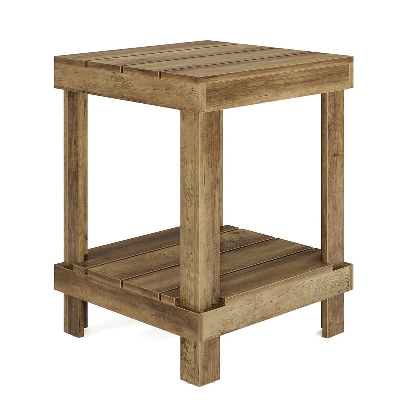 15.7" 2-Tier Wooden End Table with Open Storage Shelves - Farmhouse Square Side Table for Living Room or Bedroom