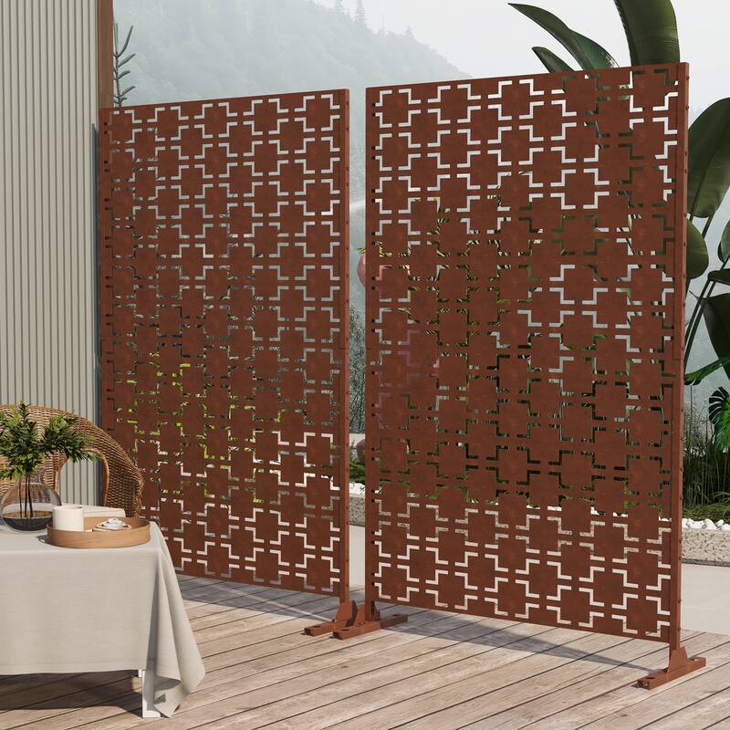 Free Standing Metal Privacy Screen Panel Decorative Outdoor Privacy Screen - 72"H x 47"W