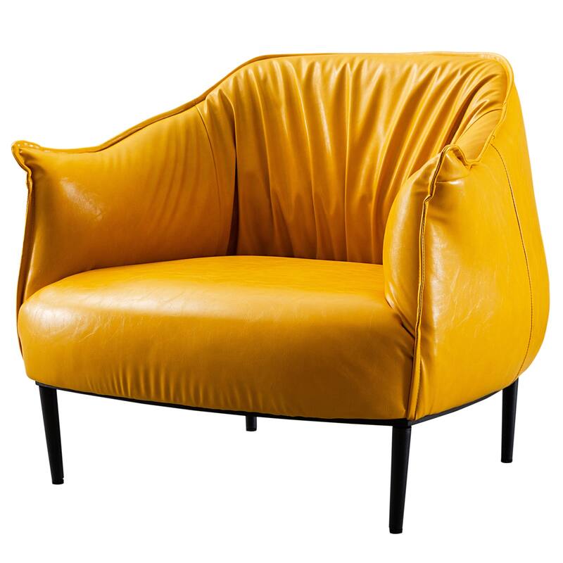 KINWELL 33" Wide Faux Vegan Leather Upholstery Barrel Accent Chair