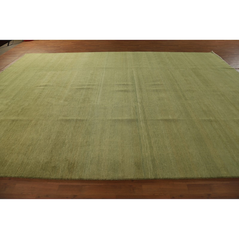 Hand Knotted Oriental 100% Wool Carpet Modern Solid Green Gabbeh Area Rug - 14' 1'' X 10' 5''