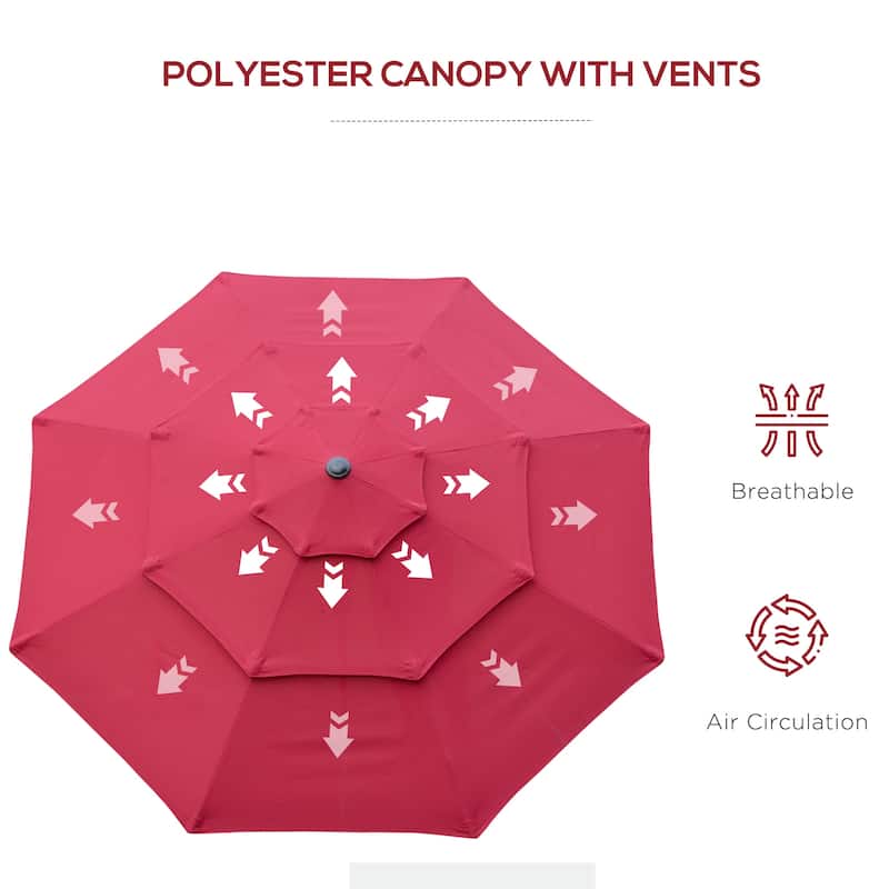 9ft Patio Umbrella with Tilt Crank and Steel Frame Vented 3-Tier Top for Sun Protection