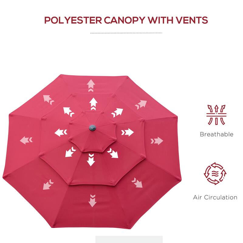 Outsunny 9FT 3 Tiers Patio Umbrella Outdoor Market Umbrella with Crank, Push Button Tilt for Deck, Backyard and Lawn