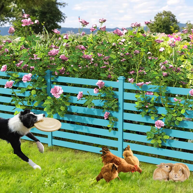 Courtyard Privacy Fence Without Digging Pits, Easy To Set Up, No Damage To The Ground,2,4-Panel - 39.3 in. W x 35.6 in. H - Blue-pieces of 4
