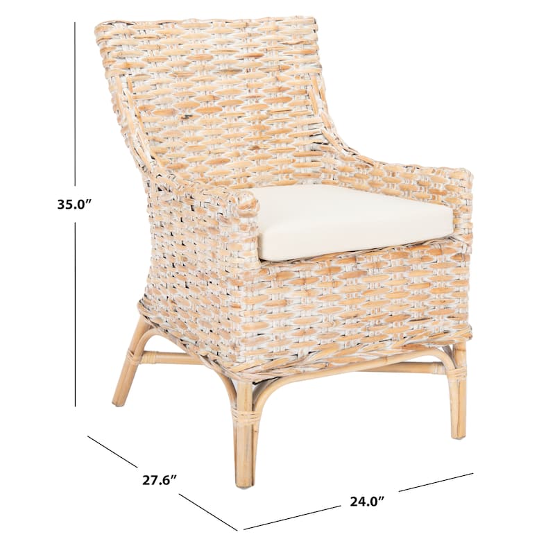 SAFAVIEH Permelia Rattan Accent Chair with Cushion - 24" W x 27.6" L x 35" H - 24Wx28Dx35H