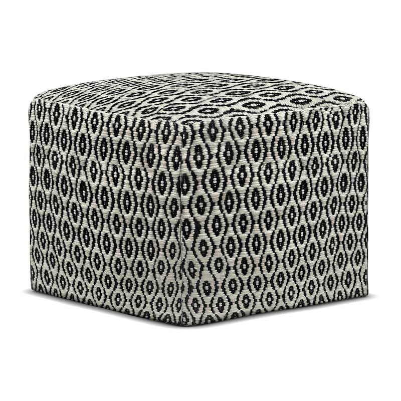 WYNDENHALL Wallis Square Woven Pouf in Black and White Recycled PET Polyester