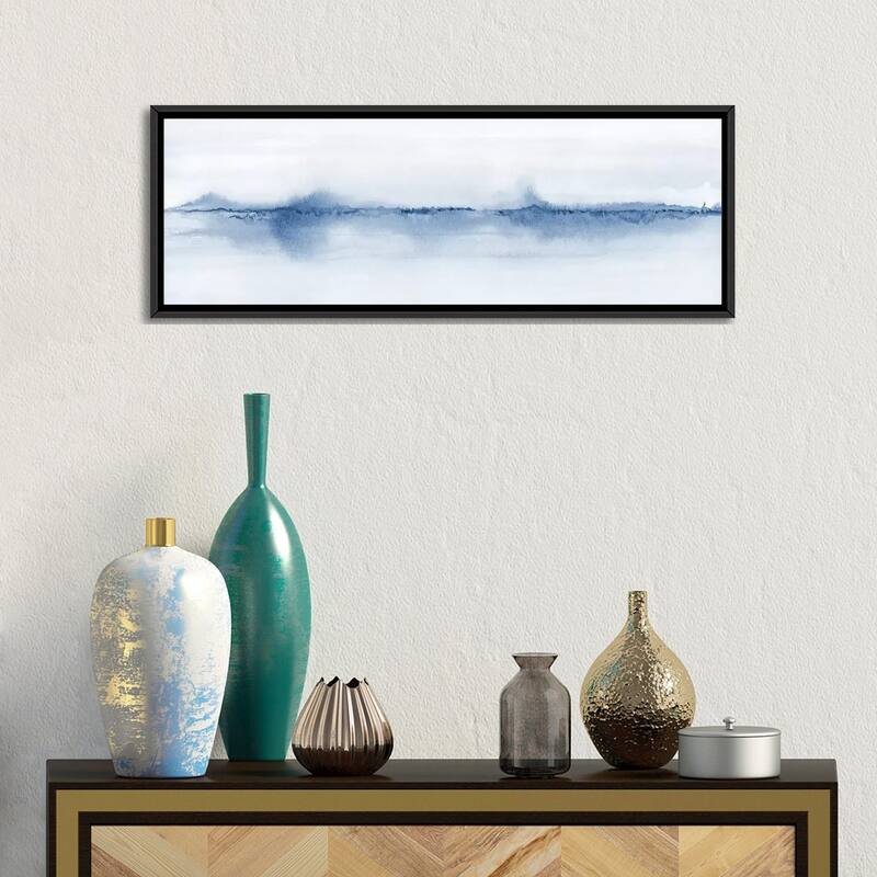 iCanvas "Watercolor Landscape V - Shades Of Blue - Panoramic" by Nouveau Prints Framed Canvas Print