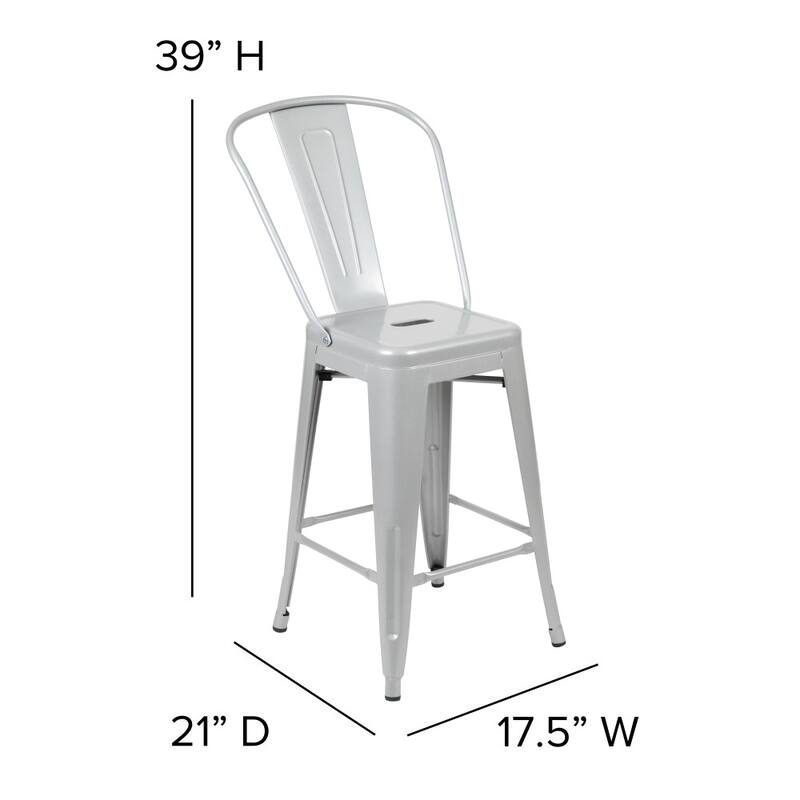 24'' High Metal Indoor-Outdoor Counter Height Stool with Back