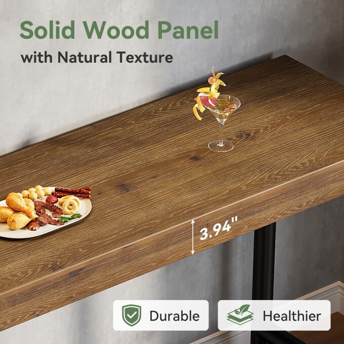 63-Inch Solid Wood Bar Height Dining Pub Table with Metal Frame