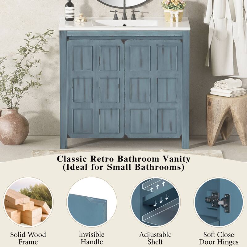 36" Bathroom Vanity Organizer with Ceramic Sink, Set Bathroom Storage Cabinet