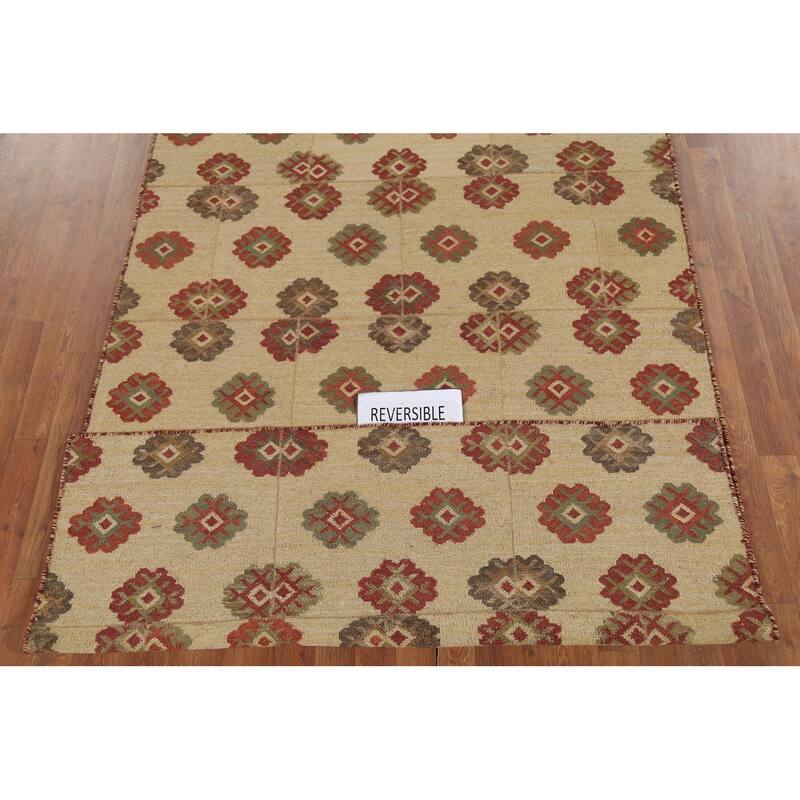 All-Over Geometric Kilim Reversible Area Rug Hand-Knotted Wool Carpet - 5'0"x 7'9"