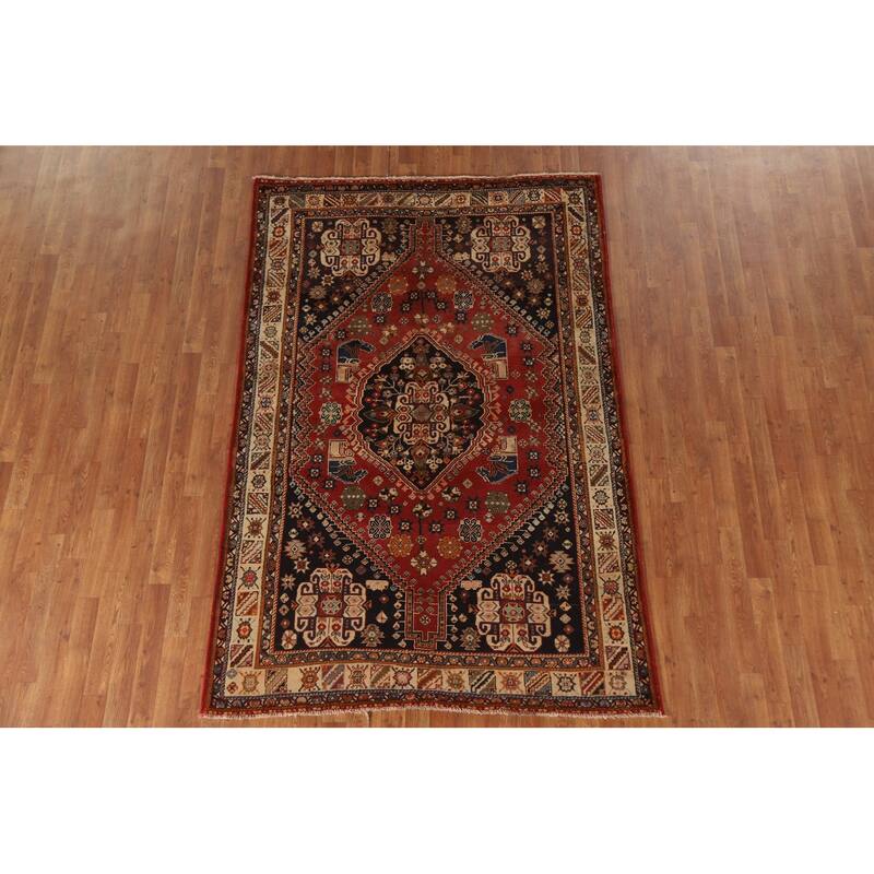 Vegetable Dye Shiraz Kashkoli Persian Vintage Rug Handmade Wool Carpet - 5'2"x 7'9"