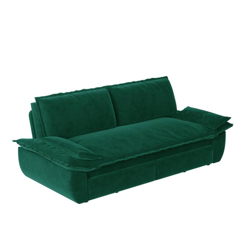 3-in-1 Convertible Velvet Sofa Bed, Pull-Out Queen Sleeper Bed, Chaise Lounge Sofa Daybed, Easy-to-Assemble