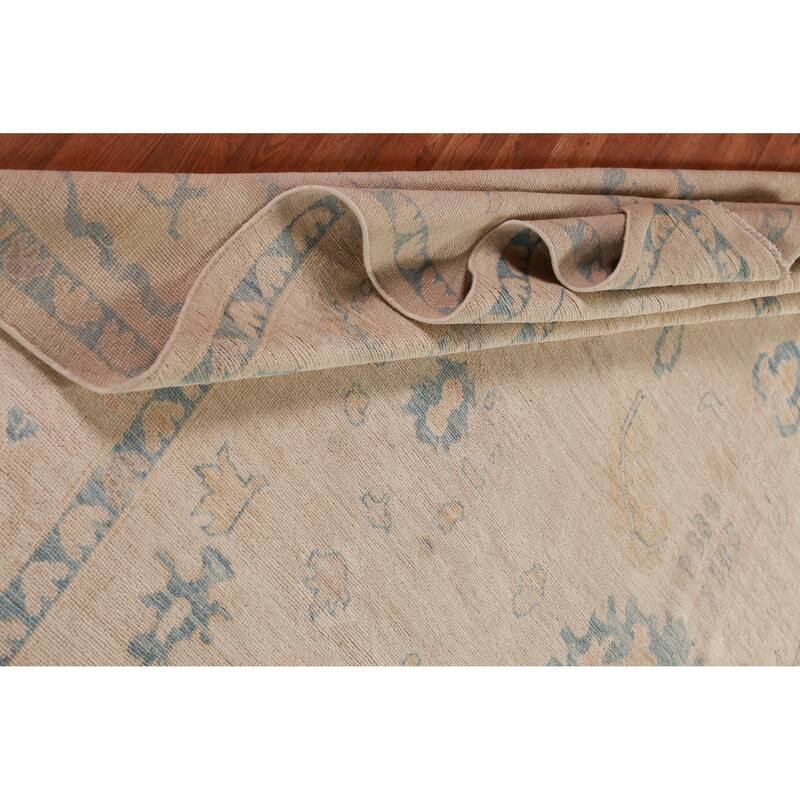 Hand Knotted Oriental 100% Wool Carpet Transitional All-Over Beige & Ivories Oushak Area Rug - 13' 5'' X 10' 1''